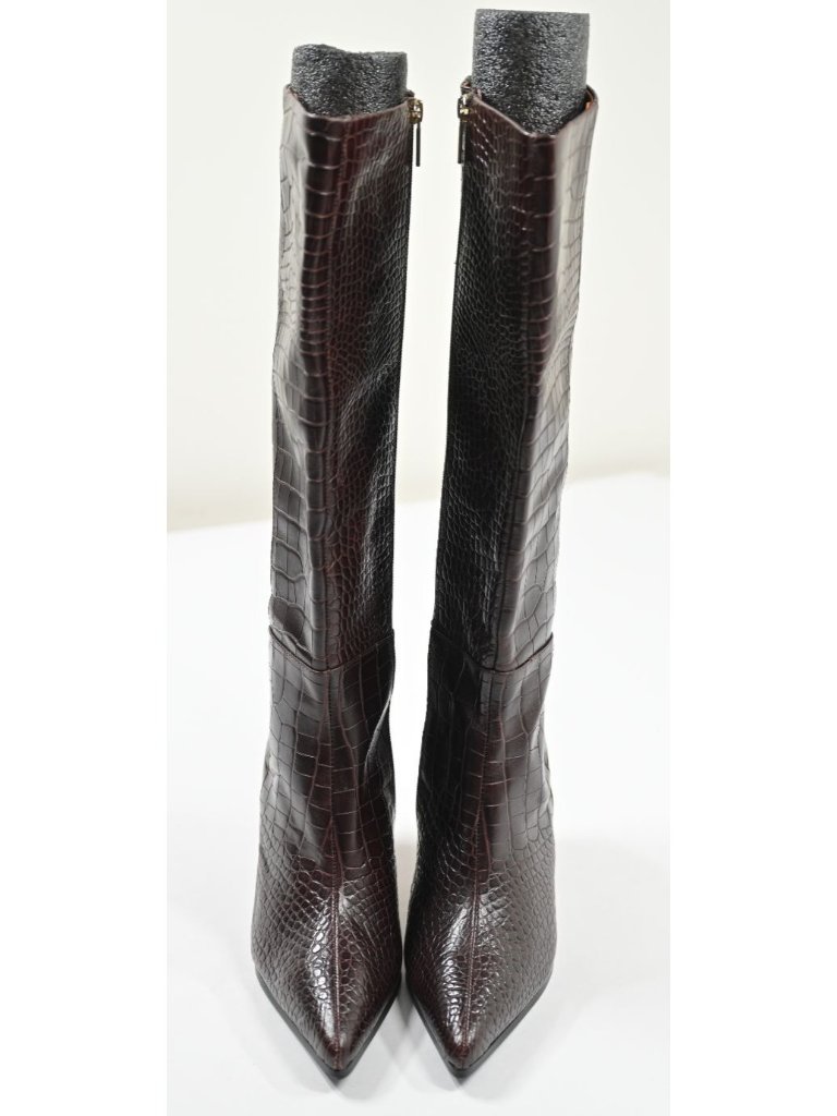 Bared Footwear Pandion Croc-Embossed Boots In Chocolate Brown Leather — image 2 of 8